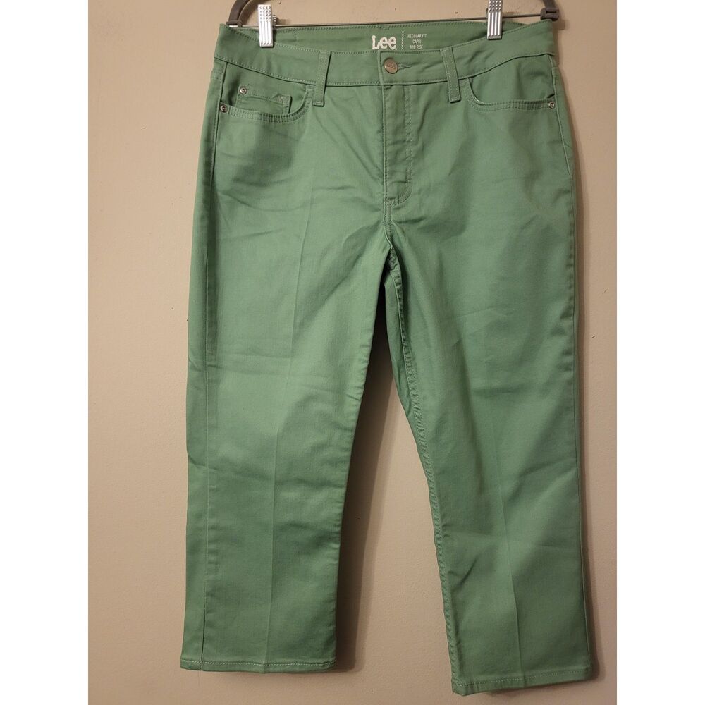 Lee Regular Fit Denim Capri Mid Rise Light Green Pant Women Size 14M Trendy